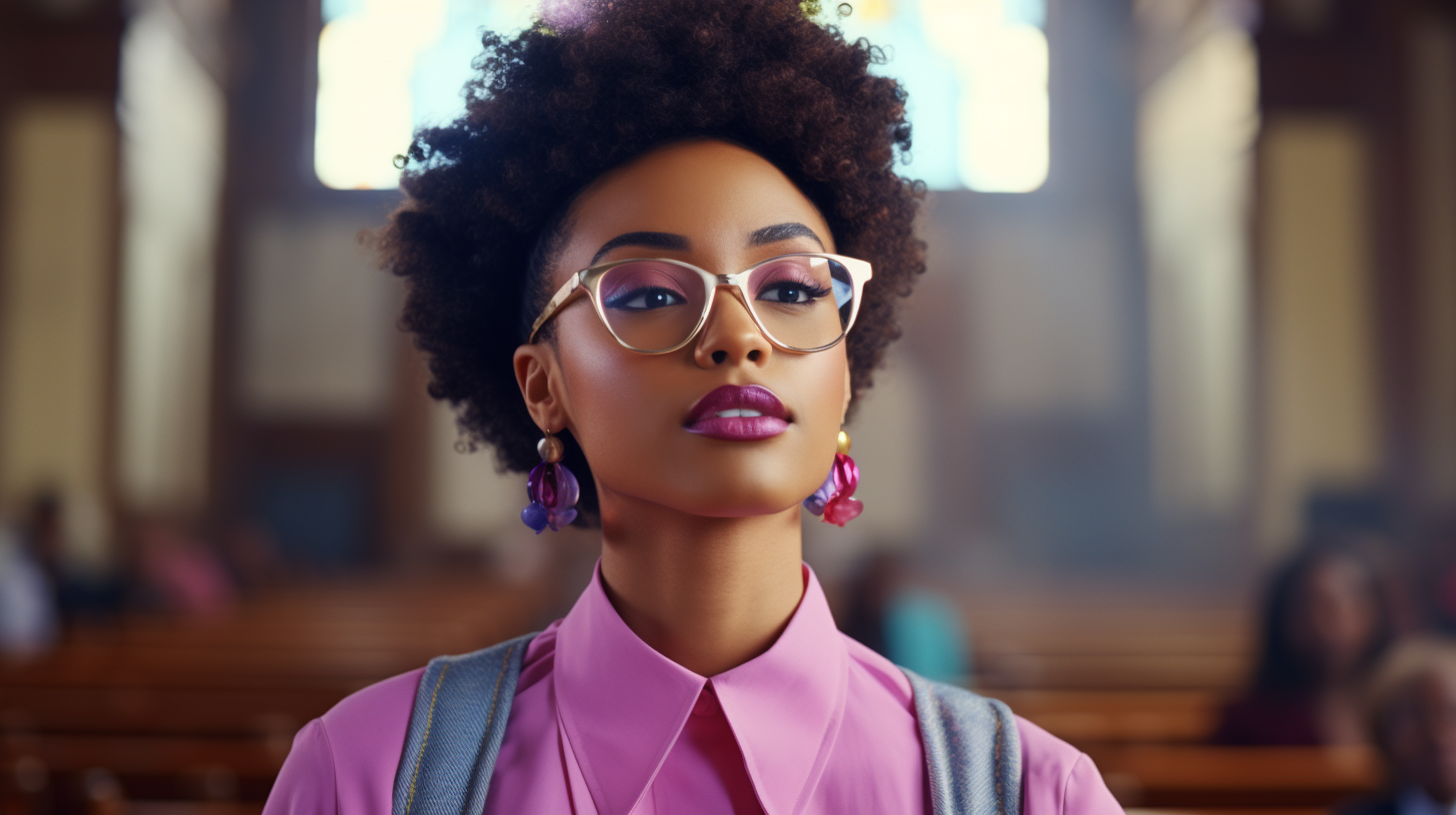 Fashionable Black Woman with Fade in Stylish Church Pose