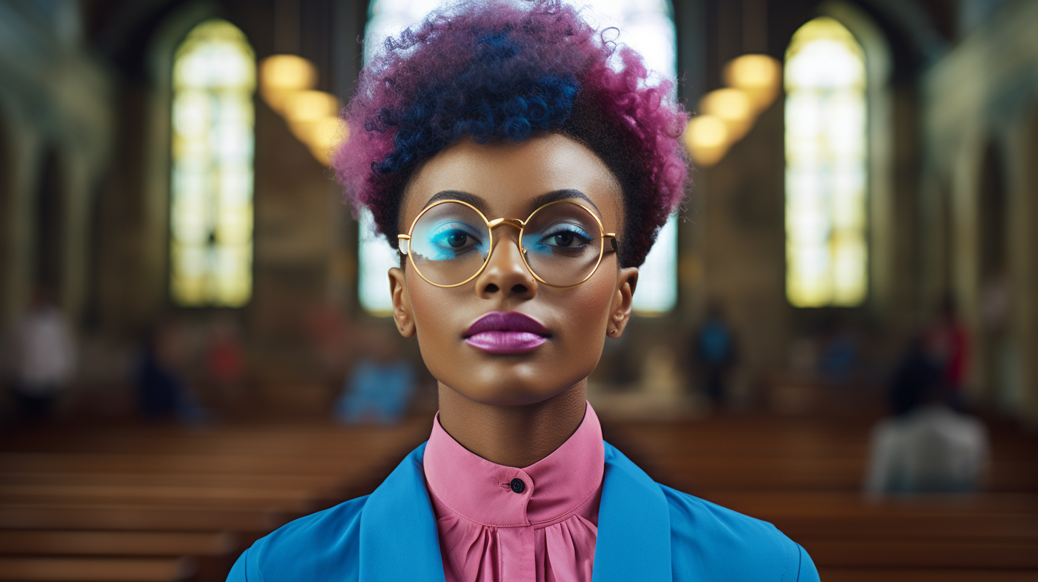 Expressing Individuality: Stylish Woman’s Church Pose